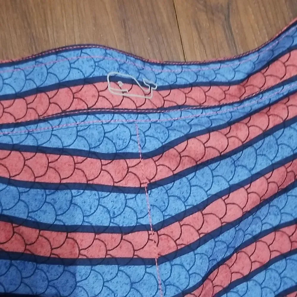 Vineyard Vibes Red Blue Fish Scales Striped Swim Board Shorts Size 42
